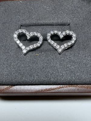 Lab Diamond Heart Shaped Earrings Sterling Silver - Thumbnail 4