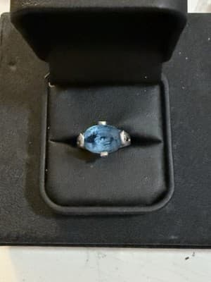 Sterling Silver 925 Blue Topaz Oval Solitaire Ring Size 7 New - Thumbnail 2