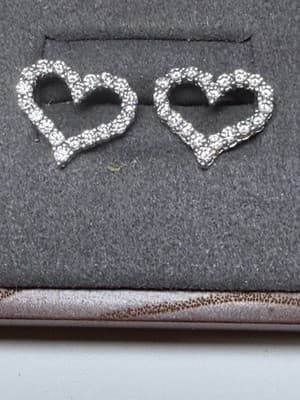 Lab Diamond Heart Shaped Earrings Sterling Silver - Thumbnail 3