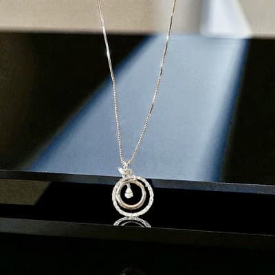 Sterling Silver Necklace 18 Inches With Circle And White Topaz Stone - Image 1