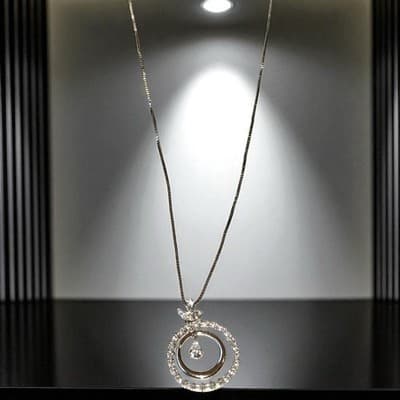 Sterling Silver Necklace 18 Inches With Circle And White Topaz Stone - Thumbnail 4