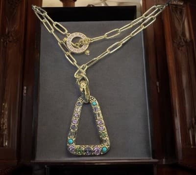 Heidi Daus Multi Color Stone Necklace And Matching Earrings Gold Tone Realy Pret - Thumbnail 3