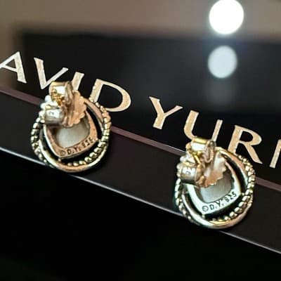 David Yurman Sterling Silver 14k Earrings Blue Topaz Cushion Albino - Thumbnail 5