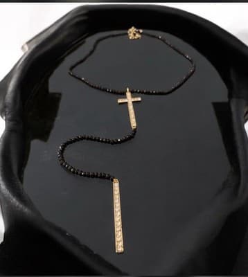 Heidi Daus Black Long Necklace 32 Inches With Gold Cross In The Middle - Image 1