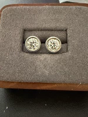 Platinum 3.0 Ctw Lab Diamond Earrings Solitaire Bezel Earrings - Thumbnail 2