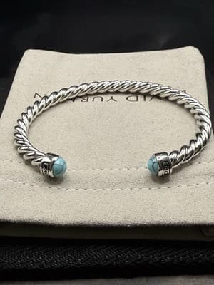 David Yurman Blue Turquoise Men’s Cable Bracelet Unisex Size Large - Image 1
