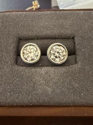 Platinum 3.0 Ctw Lab Diamond Earrings Solitaire Bezel Earrings - Thumbnail 4