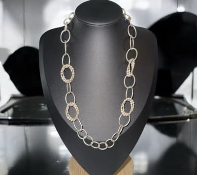 Michael Dawkins Sterling Silver 925 Starry Night Oval Chain Necklace18 In - Thumbnail 5