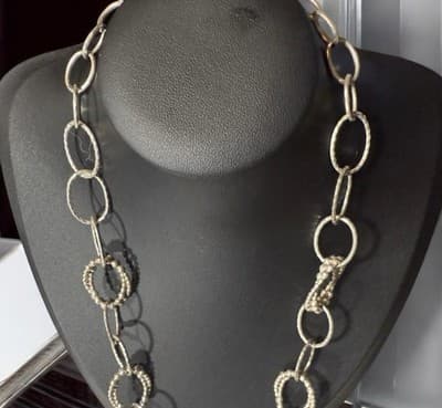 Michael Dawkins Sterling Silver 925 Starry Night Oval Chain Necklace18 In - Thumbnail 2