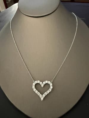 14 Kt Heart 3 Ctw Lab Diamond Heart Shaped Necklace 18 Inches - Thumbnail 5