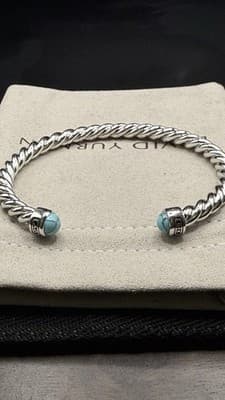 David Yurman Blue Turquoise Men’s Cable Bracelet Unisex Size Large - Thumbnail 2