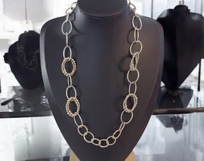 Michael Dawkins Sterling Silver 925 Starry Night Oval Chain Necklace18 In - Thumbnail 3