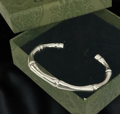 Retired Gucci 925 Sterling Silver Solid Womens Bamboo Motif Cuff Bracelet - Thumbnail 3
