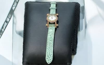 Heidi Daus Square Crystal Watch w Turquoise Green Leather Band & Roman Numerals - Thumbnail 3
