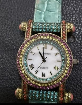 Heidi Daus Square Crystal Watch w Turquoise Green Leather Band & Roman Numerals - Thumbnail 5