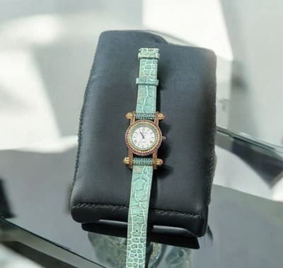 Heidi Daus Square Crystal Watch w Turquoise Green Leather Band & Roman Numerals - Thumbnail 4