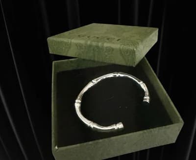 Retired Gucci 925 Sterling Silver Solid Womens Bamboo Motif Cuff Bracelet - Thumbnail 4