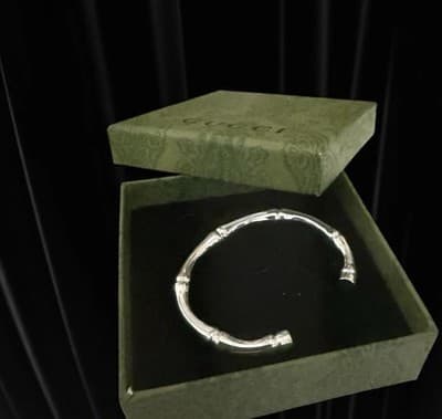 Retired Gucci 925 Sterling Silver Solid Womens Bamboo Motif Cuff Bracelet - Thumbnail 5