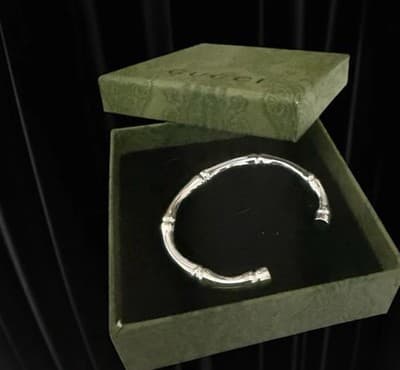 Retired Gucci 925 Sterling Silver Solid Womens Bamboo Motif Cuff Bracelet - Image 1