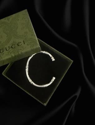 Retired Gucci 925 Sterling Silver Solid Womens Bamboo Motif Cuff Bracelet - Thumbnail 2