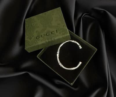 Retired Gucci 925 Sterling Silver Solid Womens Bamboo Motif Cuff Bracelet - Thumbnail 6