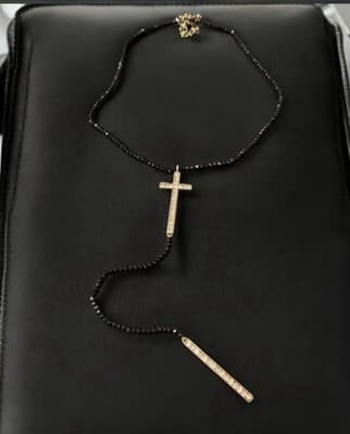 Heidi Daus Black Long Necklace 32 Inches With Gold Cross In The Middle - Thumbnail 6