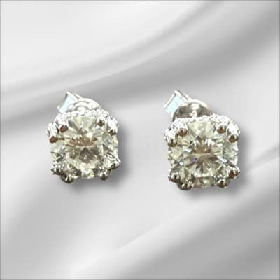 3 Ct Lab Created Diamond Earring Studs 14 K Solid Gold White - Thumbnail 5