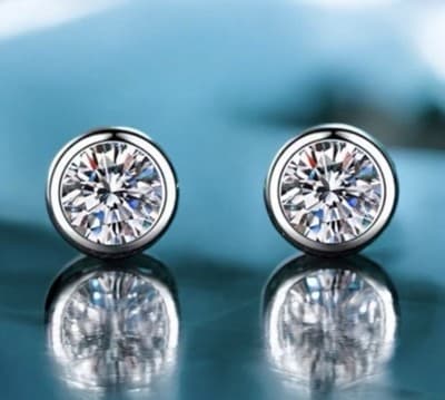 1ctw Lab Diamond Premium Bezel 14 Kt White Gold Earrings - Thumbnail 3