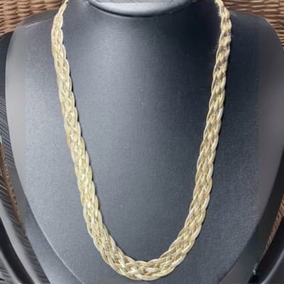Rose And Yellow Gold Sterling Necklace Silver Braided Chain 22 Inches - Thumbnail 2