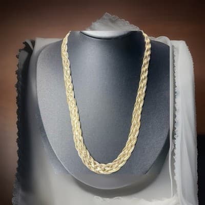 Rose And Yellow Gold Sterling Necklace Silver Braided Chain 22 Inches - Thumbnail 3