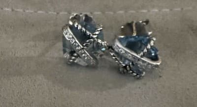 David Yurman Sterling Silver Blue Topaz And Diamonds Cable Wrap Stud Earrings - Image 1
