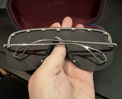Authentic Gucci Logo Studded Lens Silver Plated Metal Shield Sunglasses Gg0687s - Thumbnail 3