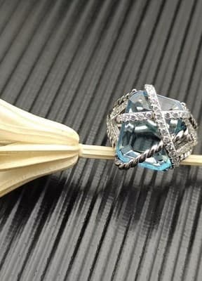 David Yurman Sterling Silver Blue Topaz And Diamonds Cable Wrap Stud Earrings - Thumbnail 7