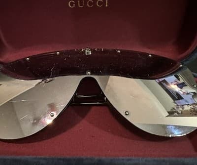 Authentic Gucci Logo Studded Lens Silver Plated Metal Shield Sunglasses Gg0687s - Thumbnail 2