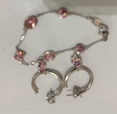 Pink Topaz Judith Ripka Set - Bracelet And Earrings Dangle Bracelet Sz 7 Bnwt - Thumbnail 2