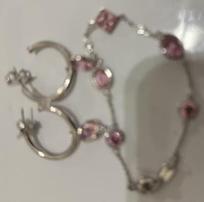 Pink Topaz Judith Ripka Set - Bracelet And Earrings Dangle Bracelet Sz 7 Bnwt - Thumbnail 3