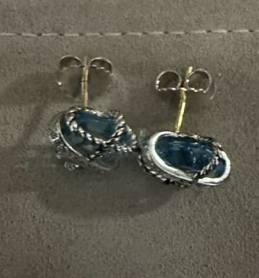 David Yurman Sterling Silver Blue Topaz And Diamonds Cable Wrap Stud Earrings - Thumbnail 3