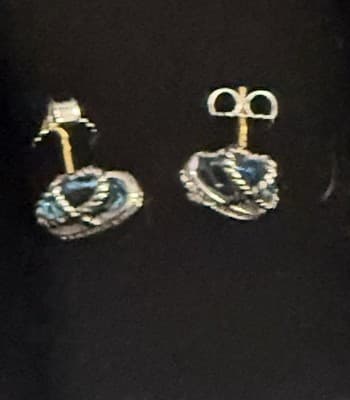 David Yurman Sterling Silver Blue Topaz And Diamonds Cable Wrap Stud Earrings - Thumbnail 6