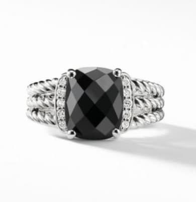 David Yurman Sterling Silver 925 Black Onyx Diamond Accents Petite Ring Size 7 - Image 1