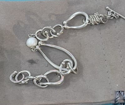 Michael Dawkins Sterling Silver And Pearl Bracelet 7.5 Inches - Thumbnail 4