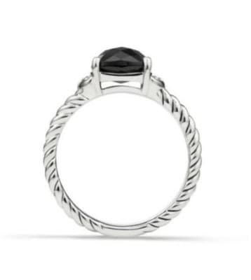 David Yurman Sterling Silver 925 Black Onyx Diamond Accents Petite Ring Size 7 - Thumbnail 2