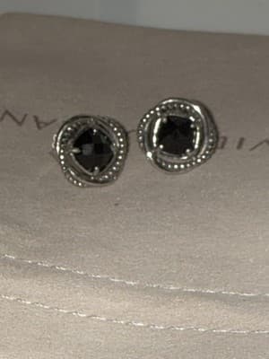 David Yurman 925 S Silver 7mm Faceted Black Onyx Infinity Button Earrings - Thumbnail 4