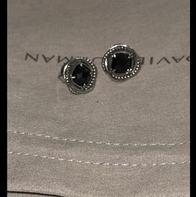 David Yurman 925 S Silver 7mm Faceted Black Onyx Infinity Button Earrings - Thumbnail 6
