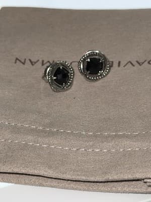 David Yurman 925 S Silver 7mm Faceted Black Onyx Infinity Button Earrings - Thumbnail 5