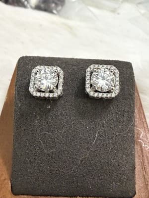 Lab Grown Diamond Earrings 14 Kt Gold Halo Screw Backs Earrings 4 Ctw - Thumbnail 5