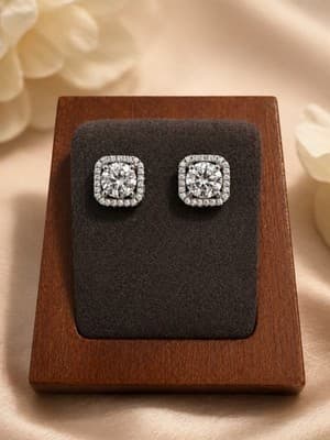 Lab Grown Diamond Earrings 14 Kt Gold Halo Screw Backs Earrings 4 Ctw - Thumbnail 3