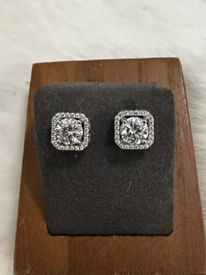 Lab Grown Diamond Earrings 14 Kt Gold Halo Screw Backs Earrings 4 Ctw - Thumbnail 6