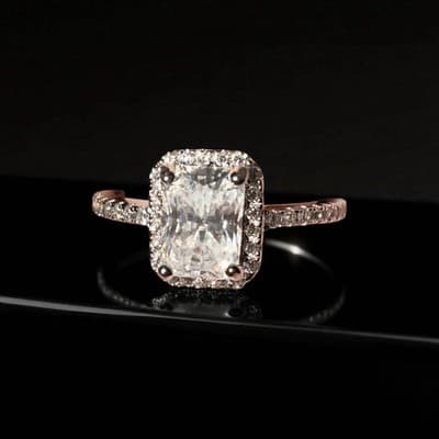 Square Shaped Lab Created Dinond Engagement Ring Size 7 14 Kt Gold White - Thumbnail 2