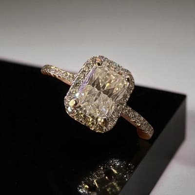 Square Shaped Lab Created Dinond Engagement Ring Size 7 14 Kt Gold White - Thumbnail 5