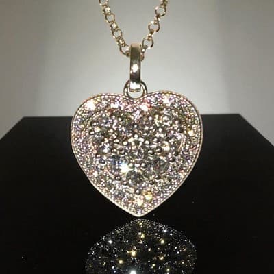 Lab Diamond Heart Necklace 14 Kt White Gold Necklace And Heart - Thumbnail 2